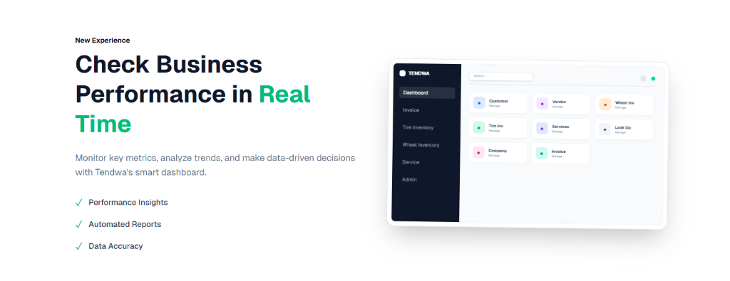 Tendwa promo — Check Business Performance in Real Time, with a dashboard preview